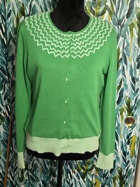 Anthropologie Tabitha Green Chevron Zigzag Knit Cardigan Sweater